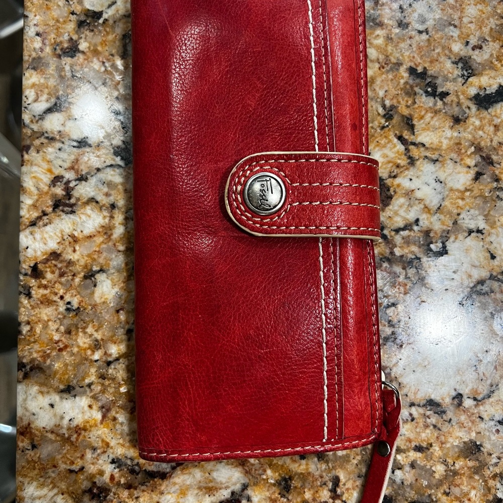 Fossil Cherry Red Leather Clutch